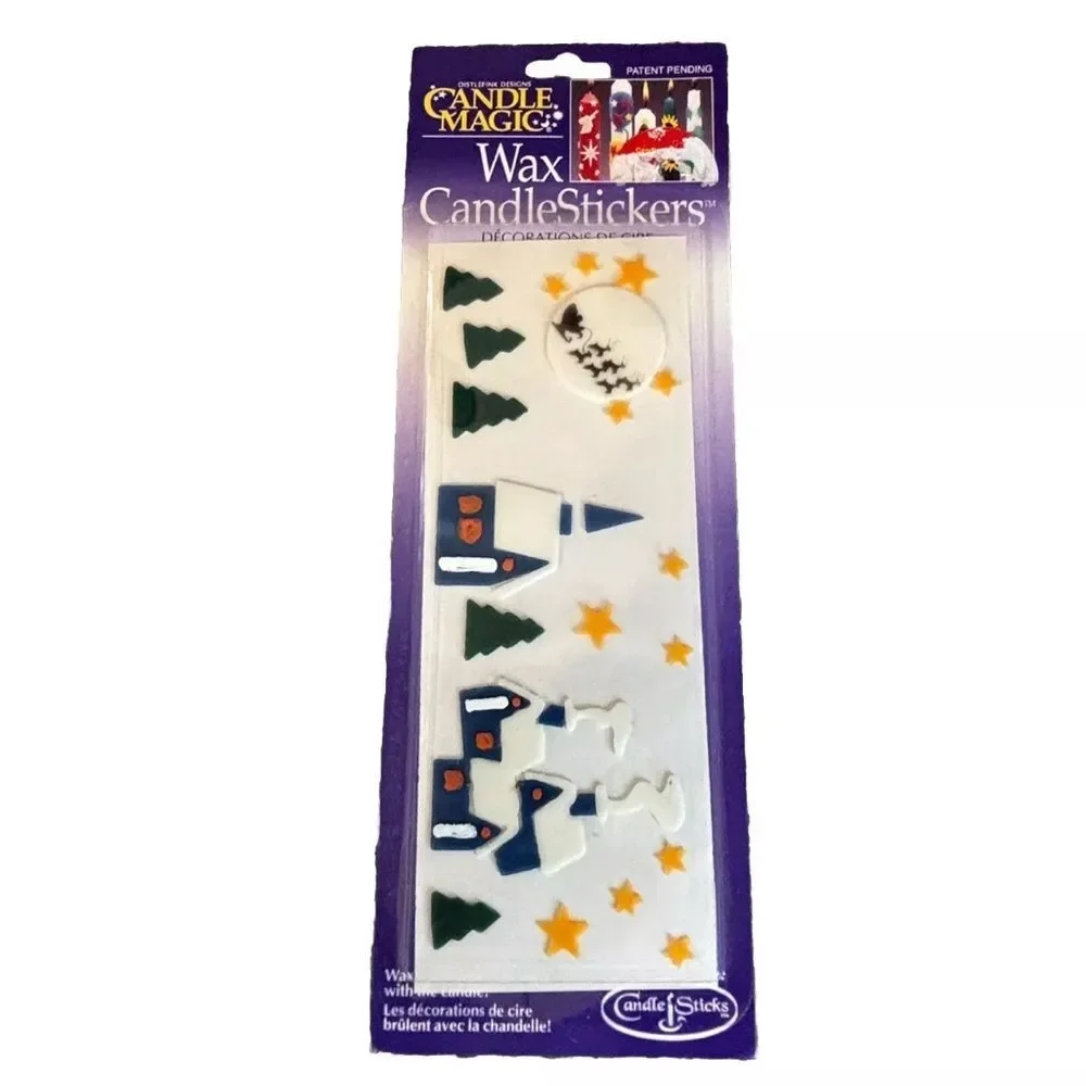 Vintage Candle Magic Wax Candle Stickers Christmas Church Santa Stars Trees